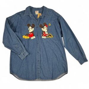Vintage Disney Mickey and Minnie Mouse embroidered denim button down shirt